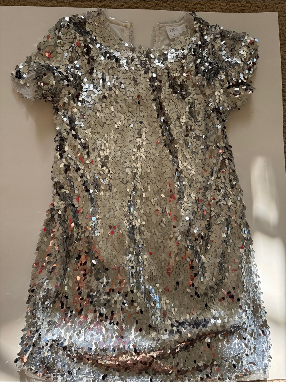 Zara Silver Sequin Short-Sleeve Party Dress